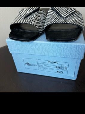 Prada Silver Crystal Logo Slide